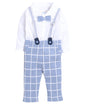 BUMZEE Sky Blue & White Boys Full Sleeves Shirt Pant Set With Suspender & Cap Age - 2-3 Years