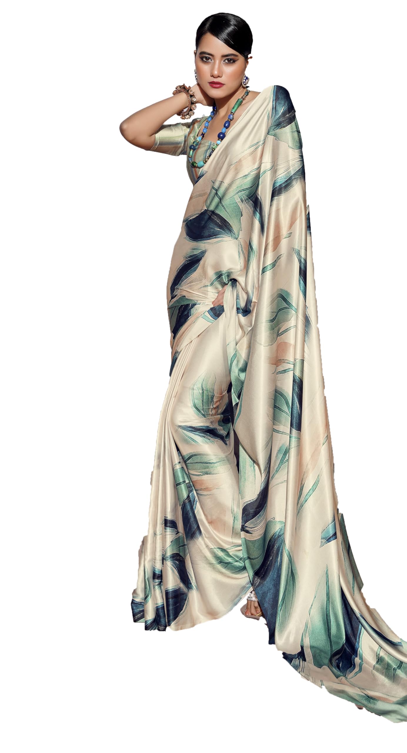 Pujia Mills WomanS Indian Ethnic Wear Simple Printed Saree Digital Print Satin Silk Saree Printed Saree With Unstitch Blouse Re