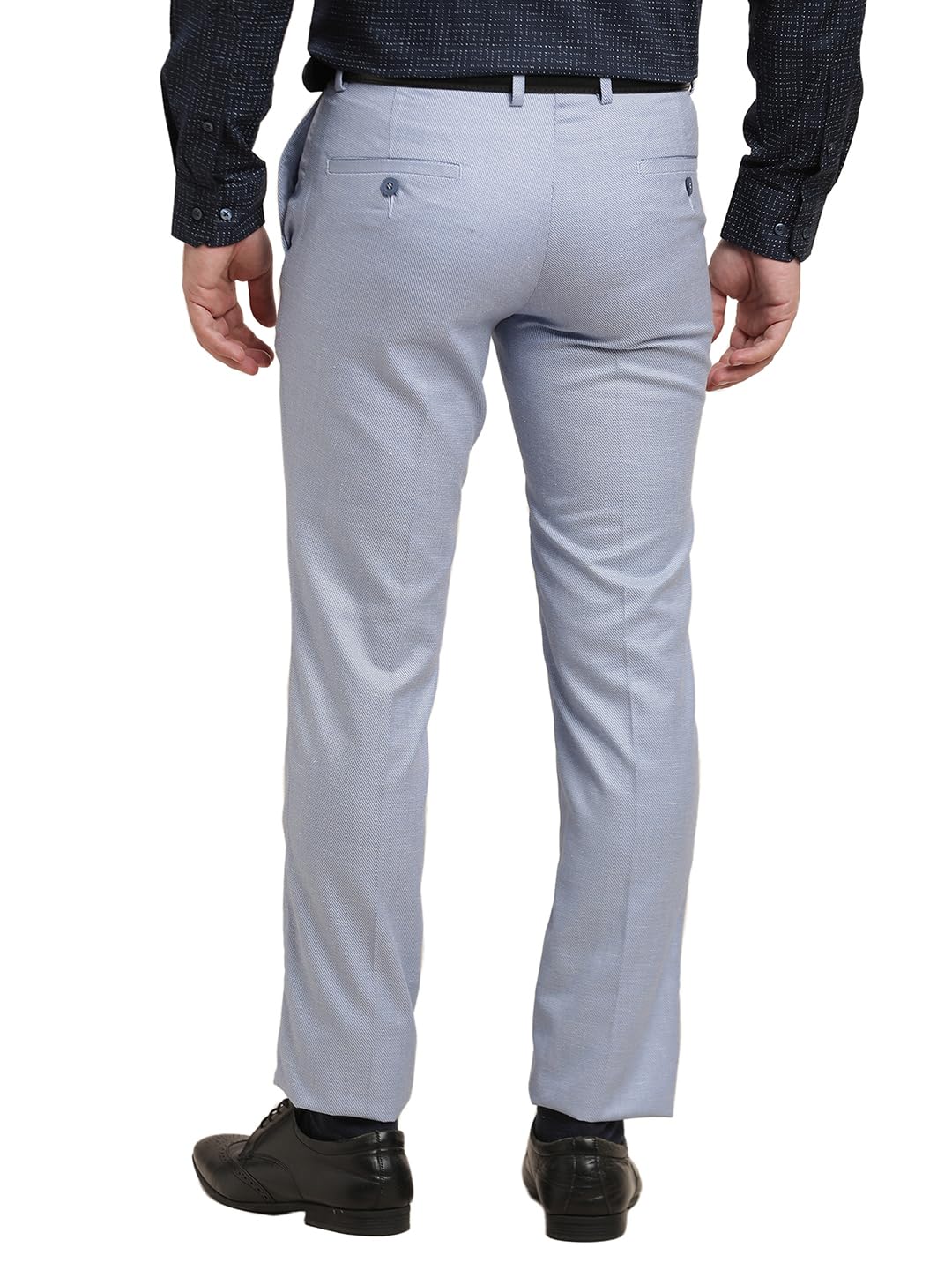 Turtle Men Pv Linen Light Blue Dobby Printed Slim Fit Formal Trouser