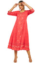 Soch Women Red Cotton Blend Printed Dress Kurta