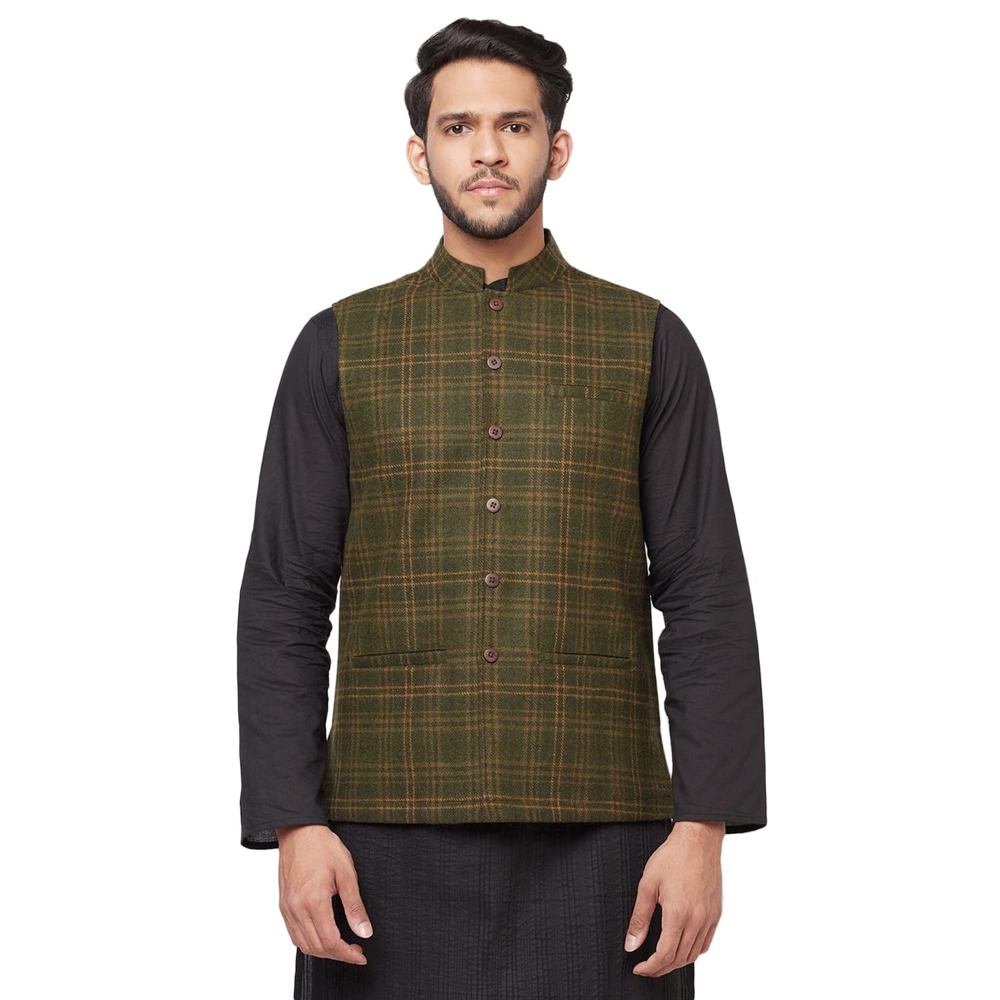 Fabindia Men Front Stitch Detail Nehru Jacket Wool_Xs