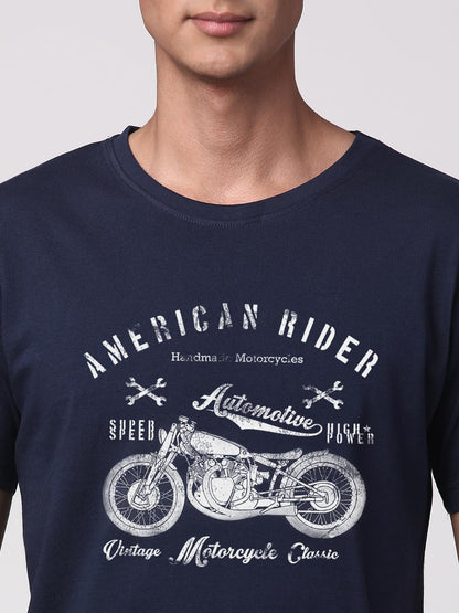 ADRO Men's Regular Fit T-Shirt (RN-M-AME-NB_Navy)