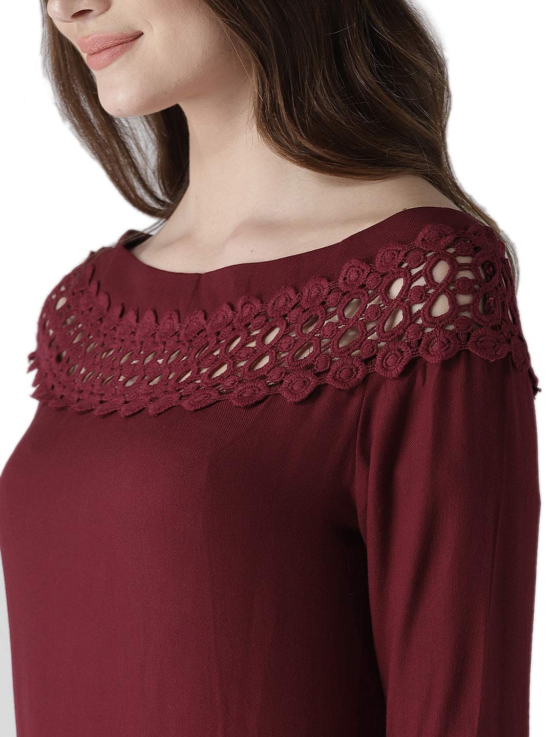 Style Quotient Women Solid Maroon Viscose Rayon Smart Casual top