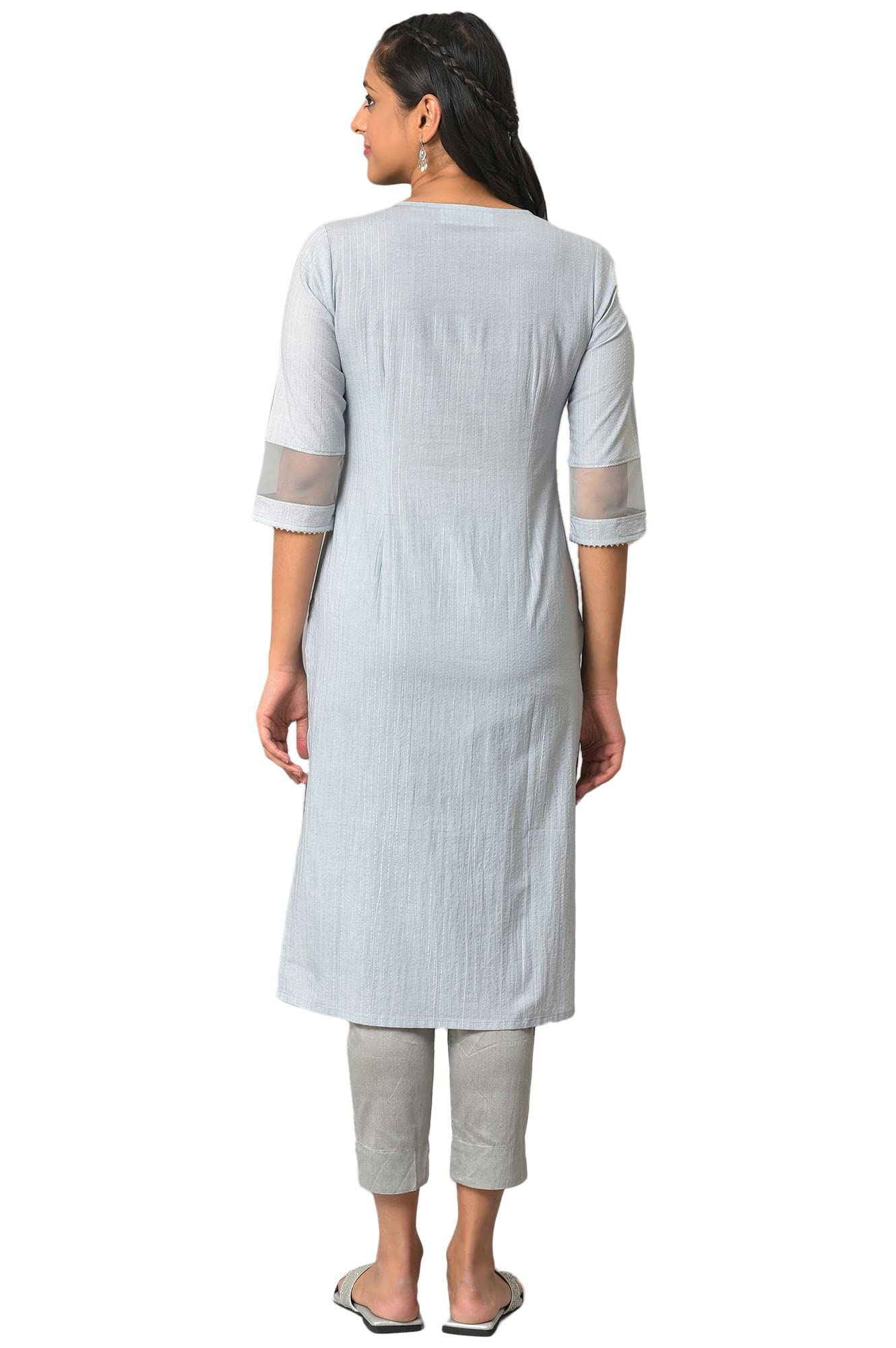 Aurelia Blue Solid Sequin Cotton Regular Kurta