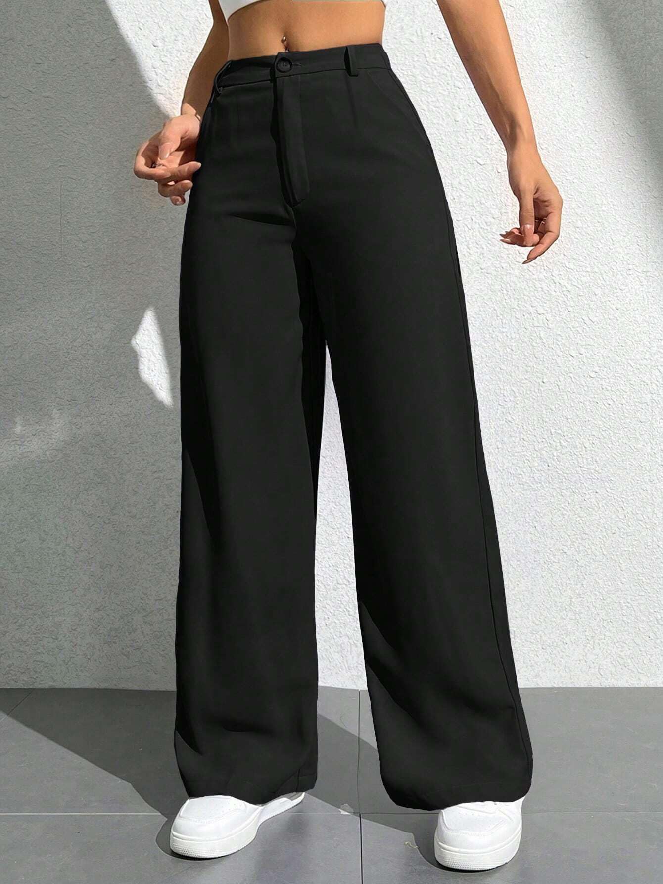 Toochki Tailored Trousers for Womens | Women High-Waisted Pant | Solid Korean Bottom Wear Trouser Black