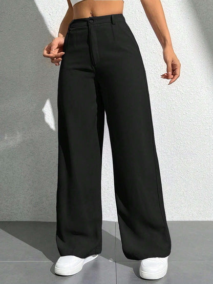 Toochki Tailored Trousers for Womens | Women High-Waisted Pant | Solid Korean Bottom Wear Trouser Black