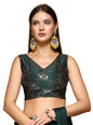 Oomph! WomenS Indian Ethnic Wear Designer Botanical Pattern Zari Work V Neck Sleeveless Forest Green Color Brocade Readymade Bl