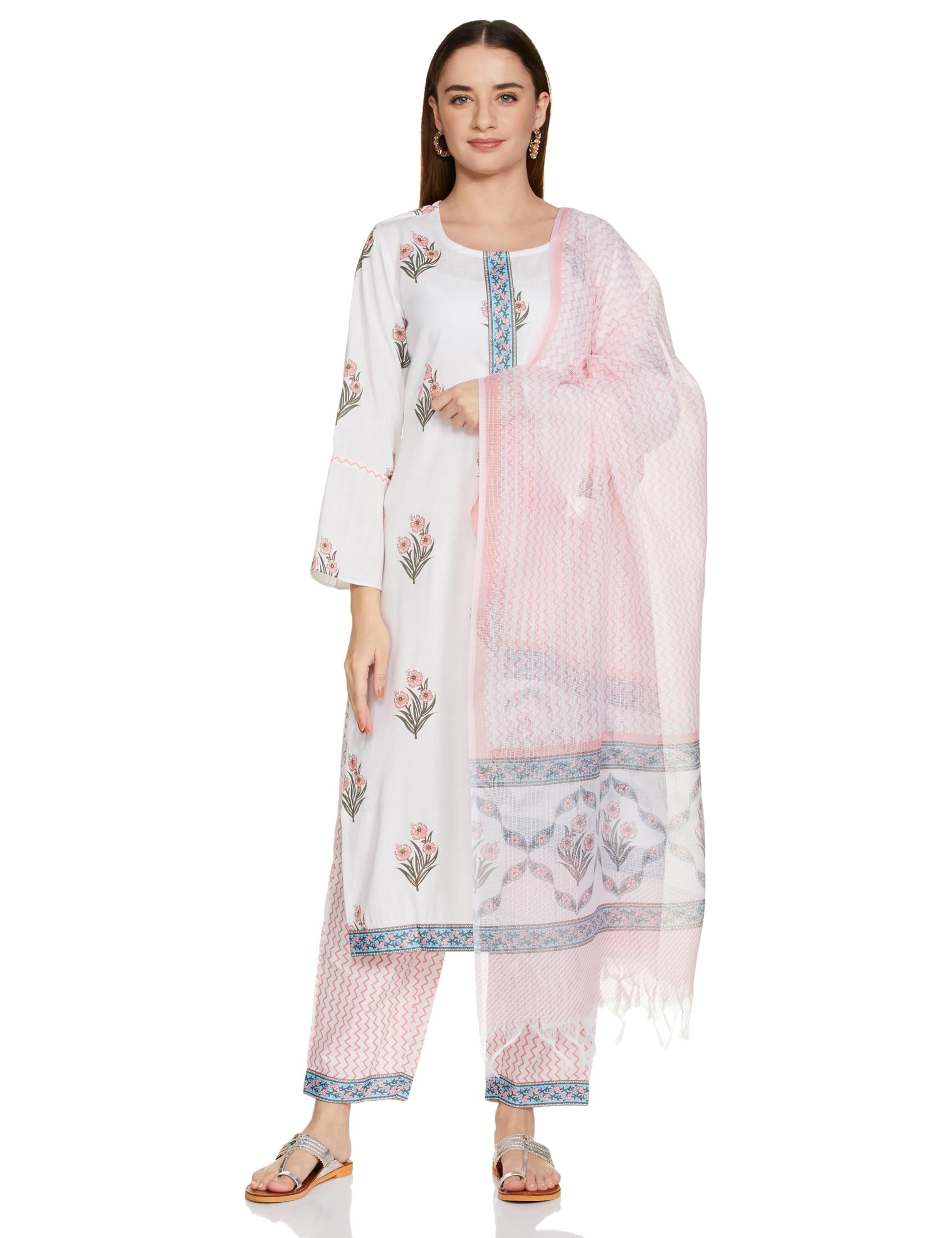 KLOSIA Women Cotton Block Printed Kurta And Pant With Dupatta Set