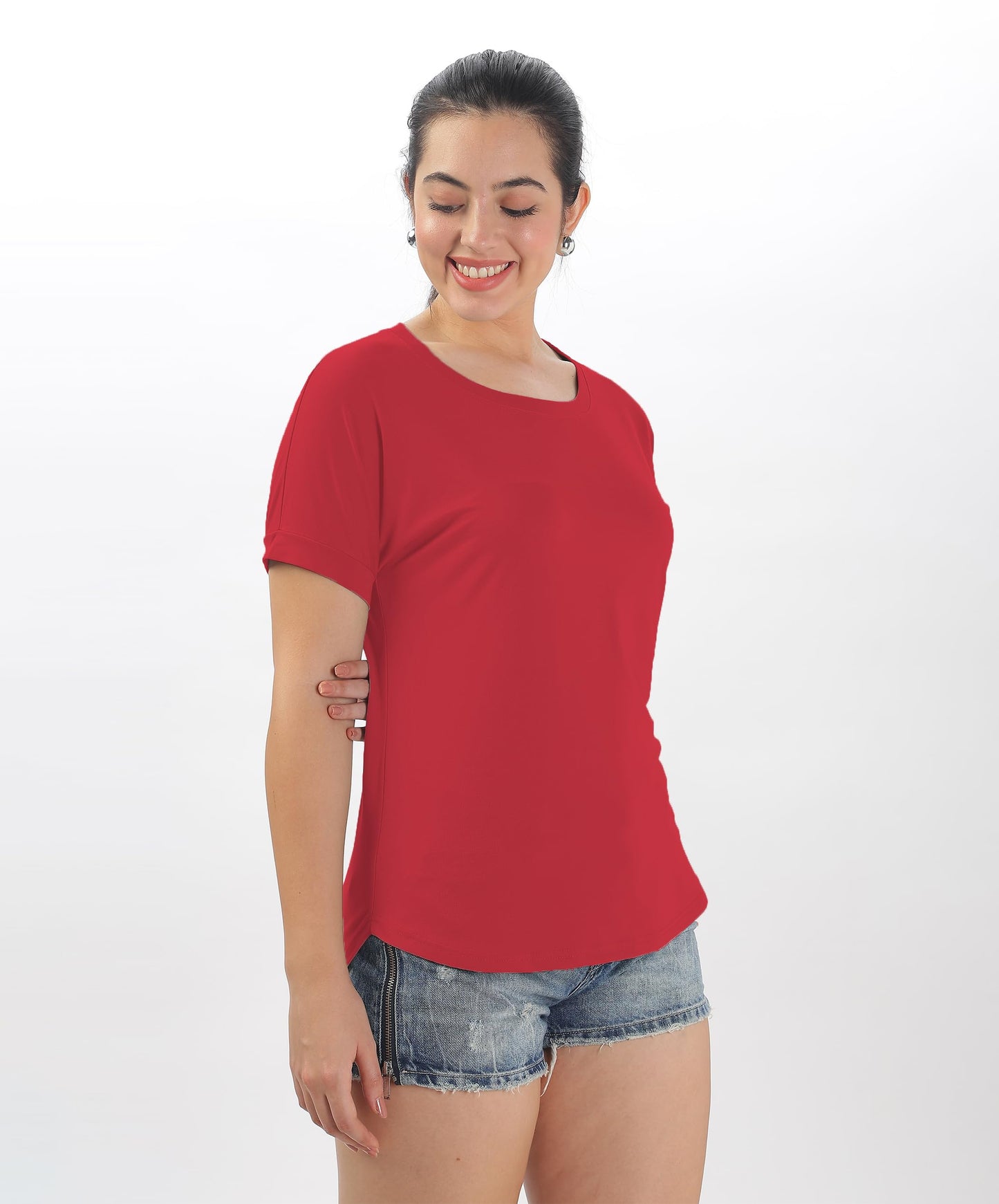SHODOX Womens Cotton Blend Solid Regular fit Round Neck Short Sleeve T-Shirt (Pack of 1)