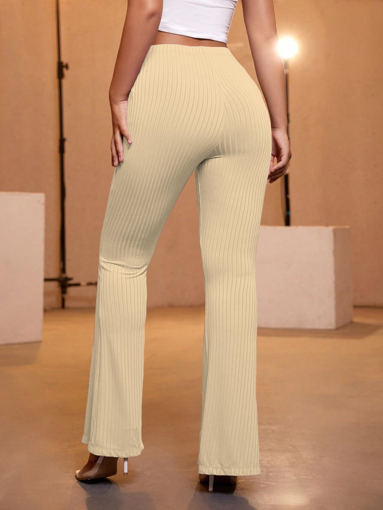 AVANOVA Skin Beige Womens Yoga Dress Pants Stretchy Work Slacks Business Casual Office Flare Bell-Bottom/Boot-Cut Elastic Waist