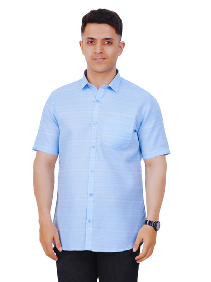 PRAKASAM COTTON Mens Self Design Cotton Half Sleeve Shirt for Mens/Formal Linen Cotton Shirt for Mens/Regular Fit Cotton Shirt f