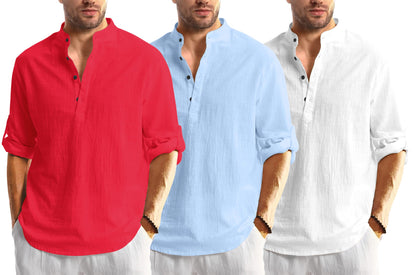 Zartha Combo Of Men Solid Cotton Blend Straight Kurta Shirt Pack Of 3