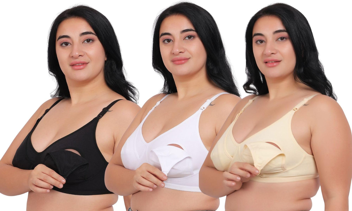 Fabme WomenS Cotton Wire Free Casual Nursing Bra (Pack Of 3) (Po3-Br_14_Skin, White, Black