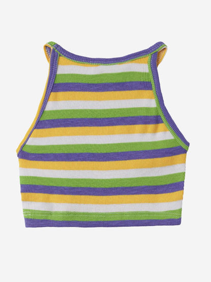 The Souled Store Official Looney Tunes: Sweety Tweety Girls Round Neck Sleeveless Cotton Blend Multicolor Striped Crop Tank Tops