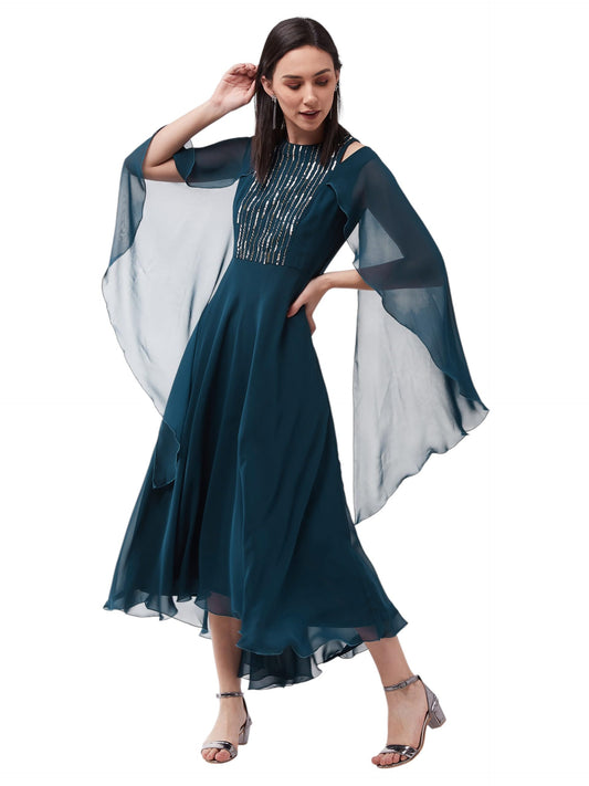 Miss Chase Womens Solid Relaxed Fit Round Neck Sleeveless Maxi Dress (MCSS25D91-88-83-04, Teal, M)