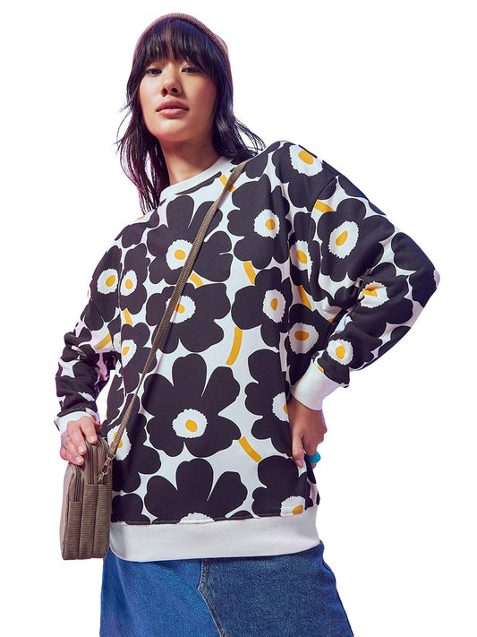 Bewakoof Heavy Duty 1.0 Womens AOP Oversized Fit Full Sleeve Round Neck Fleece Sweatshirt