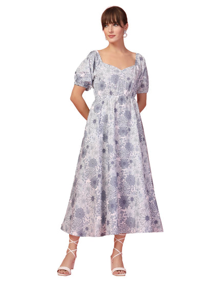 Oomph! Flared Dress For Women Stylish | Long One Piece For Women | Puff Sleeve Long Dress | Floral Print Maxi One Piece | Wester
