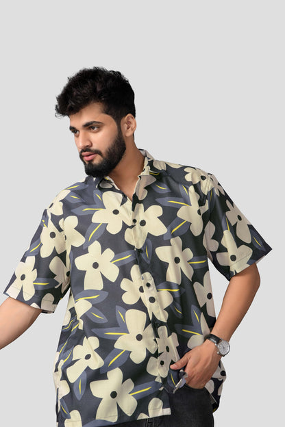 Brown Culture MenS Cotton Blend Floral Print Shirt With Spread Collared Half Sleeves Standard Length And Button Down Closure Ty