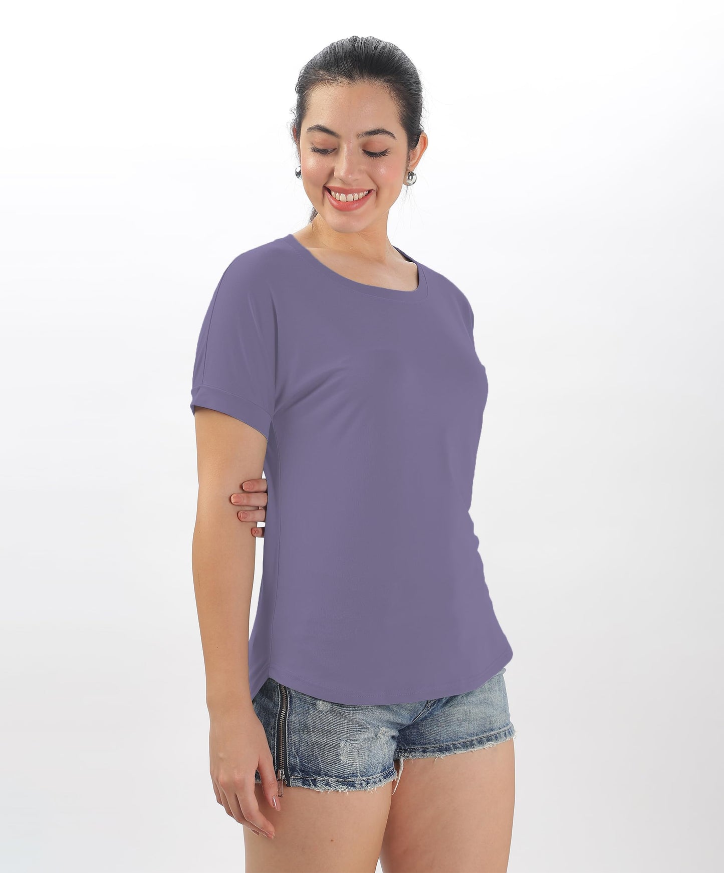 SHODOX Womens Cotton Blend Solid Regular fit Round Neck Short Sleeve T-Shirt (Pack of 1)