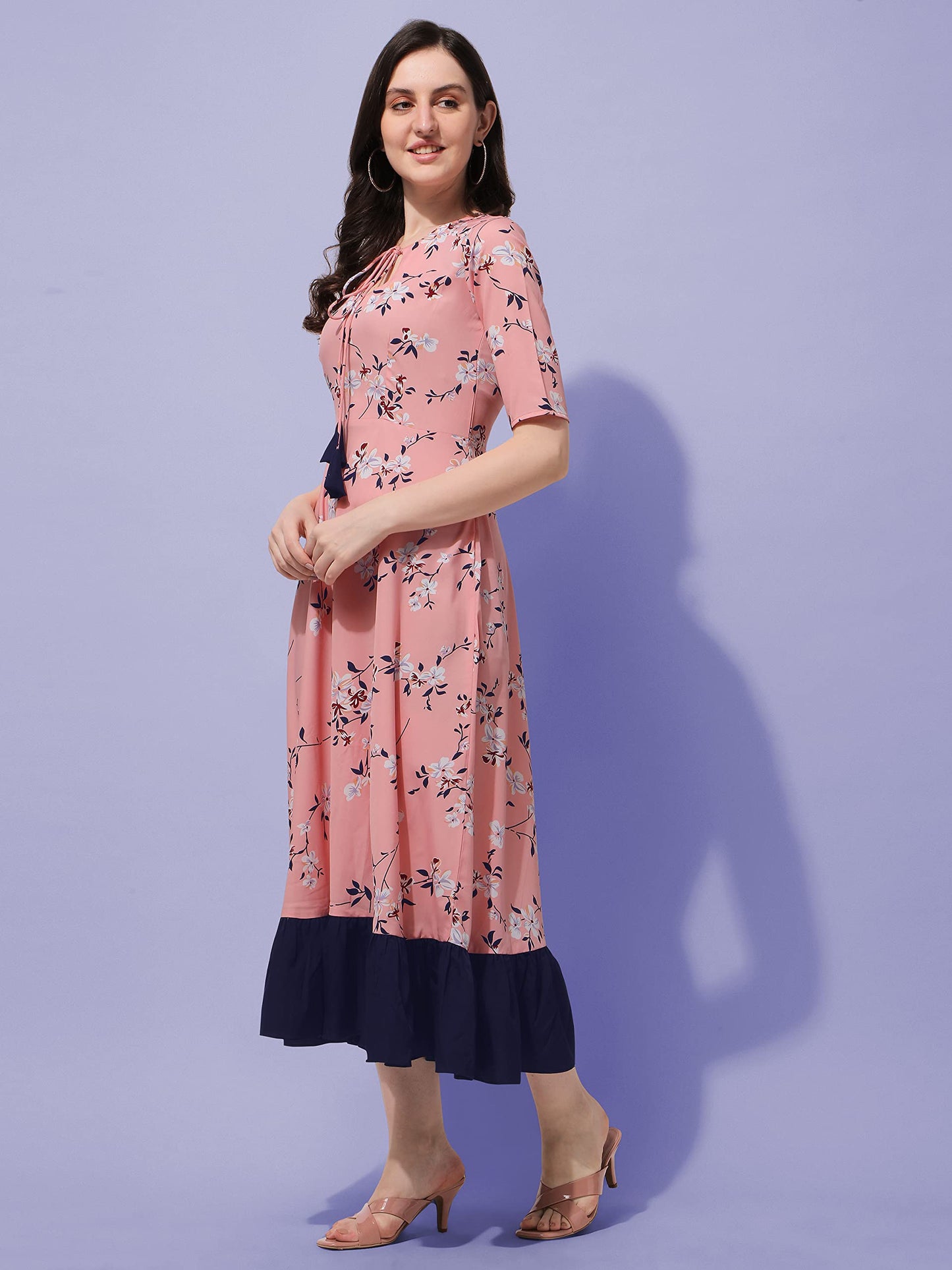 Oomph! WomenS Western & Fusion Wear Crepe A-Line Maxi Dress - Pink