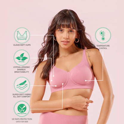 Enamor Womens Cotton Wire Free Casual T-Shirt Bra (IO05_Rose Blush