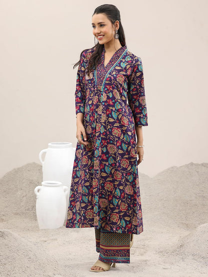 Libas WomenS Cotton Blend Kurta Set (400277Ir_Purple