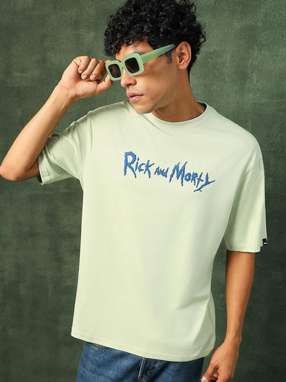 Bewakoof X Official Rick and Morty Merchandise Mens Stoned Rick & Morty Graphic Printed 100% Cotton T-Shirt - Oversized Fit, Ro