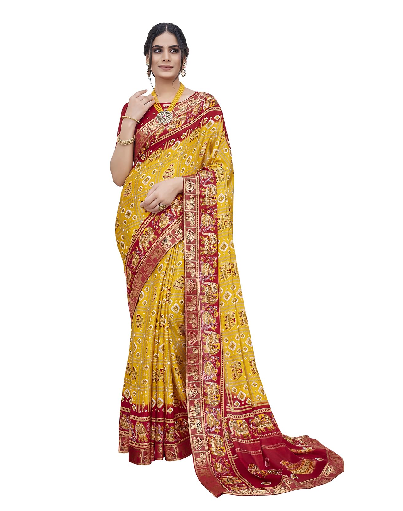 Yashika Womens Magludi Silk Saree Printed Saree With Unstitched Blouse Material - Suitable For All Indian Occasions and Festiva