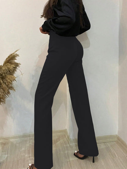 Shasmi Womens Black High Waist Trousers, Seam Detail Straight Leg Pants & Elegant Flared Trousers, Casual & Office Wear, Spring/