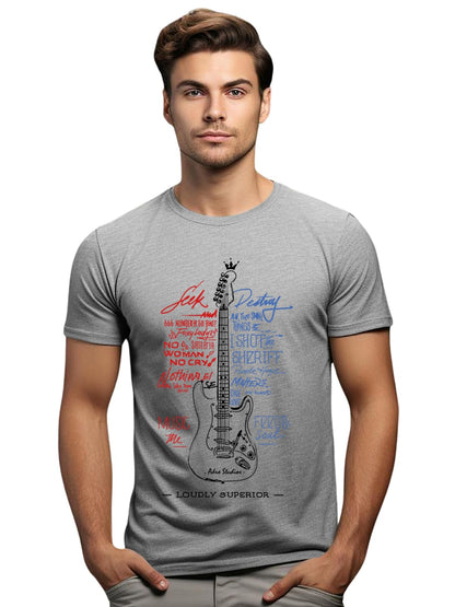ADRO Guitar Design Printed T-Shirt for Men - 100% Cotton, Regular Fit, Soft Breathable Fabric | RN23-M-GTR-GR