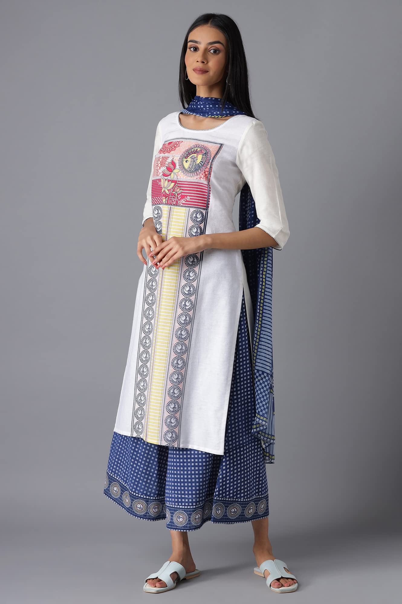 Aurelia Printed Round Neck Viscose Womens Calf Length Kurta (S22FEA12929A-P)