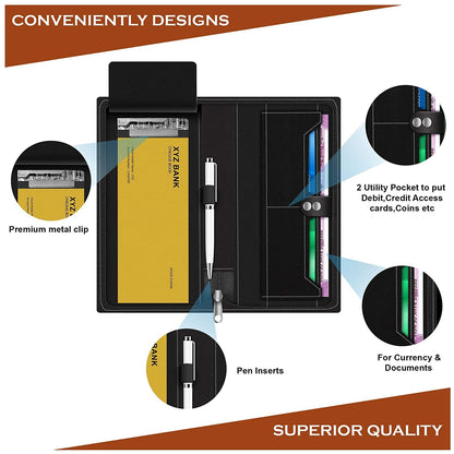 FEDUS Vegan Leather Cheque Book Holder - Expanding, Black, Design 1, Model FEDUS_001_CHEQUE-BOOK-HOL_PARENT for Men/Women, Travel & Office