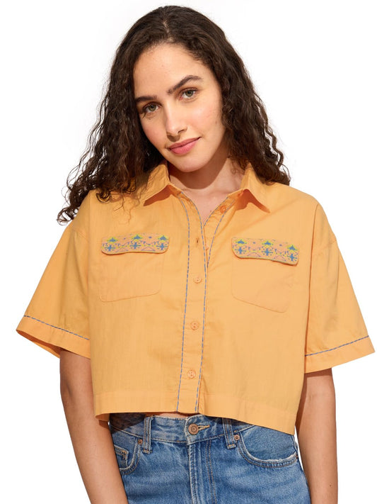 The Souled Store Aster Women and Girls Short Sleeves Collared Neck Button Front Cotton Oversized Cropped Shirts
