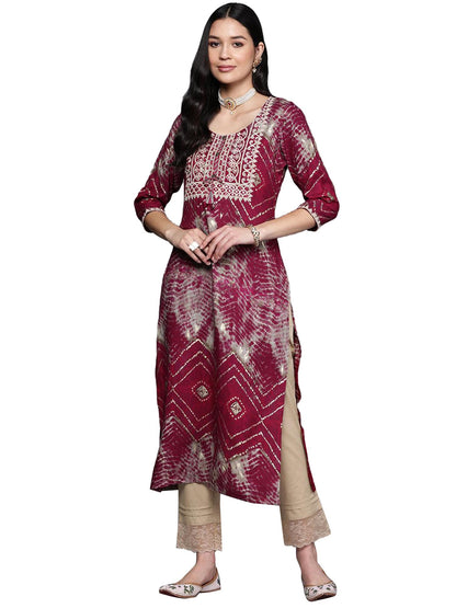 Libas Womens Viscose Rayon Yoke Design Straight Kurta (23747O_Magenta