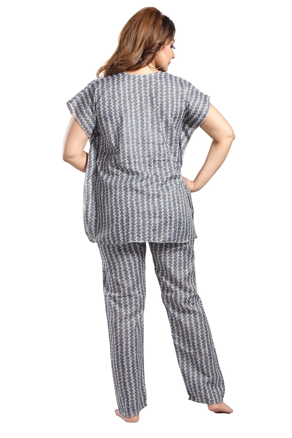 Fabme WomenS Cotton Printed Kaftan And Pyjama Set - Blue_Cream
