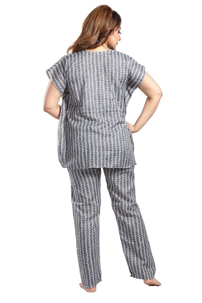 Fabme WomenS Cotton Printed Kaftan And Pyjama Set - Blue_Cream