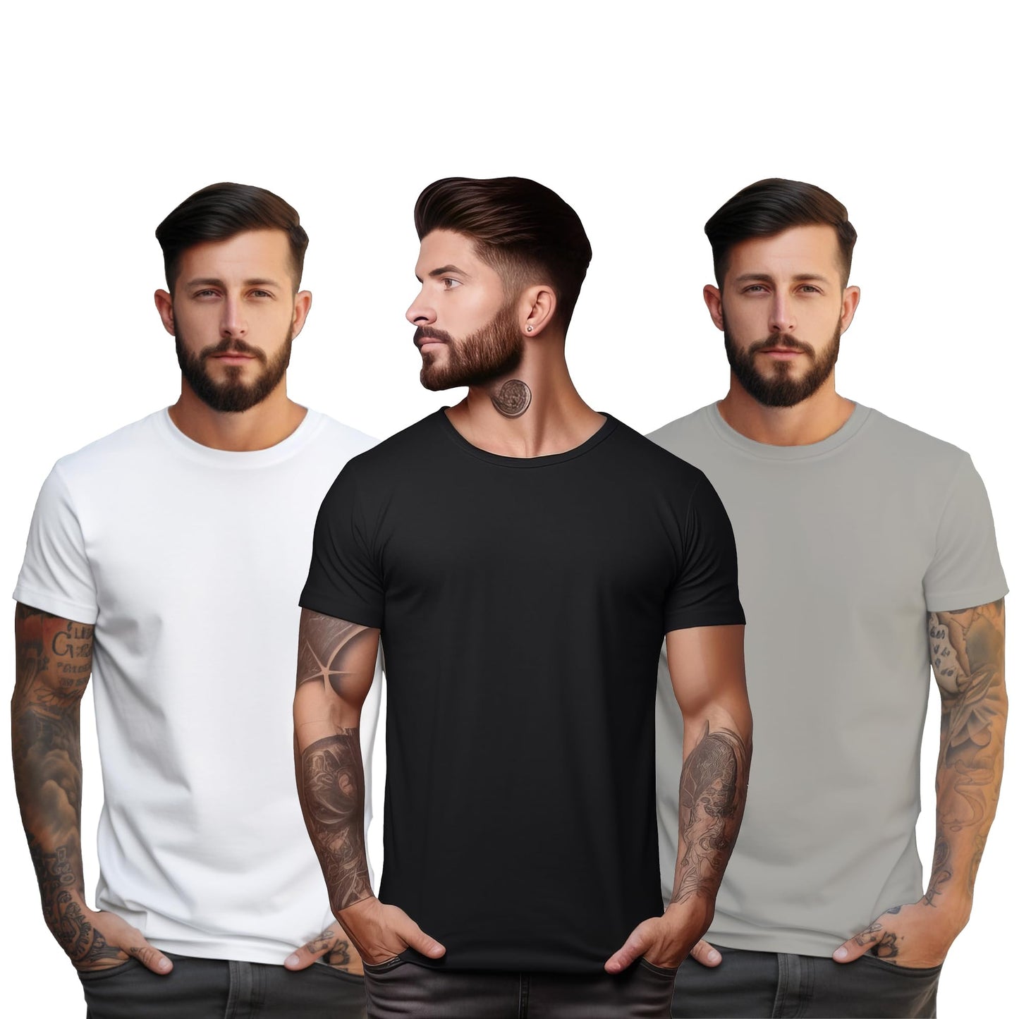 Peppyzone S to 5XL Cotton Round Neck Tshirt for Men - 100% Cotton, Half Sleeve, Combo Pack of 3 T Shirts for Men (in, Alpha, 3XL