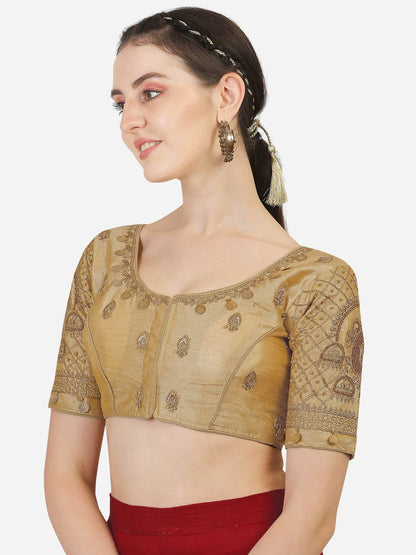Pujia Mills WomenS Phantom Silk Embroidery Maggam Work Readymade Blouse