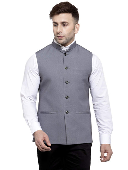 WINTAGE Mens Poly Cotton Festive and Casual Nehru Jacket Vest Waistcoat : Grey, X-Small