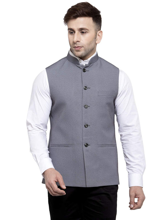 WINTAGE Mens Poly Cotton Festive and Casual Nehru Jacket Vest Waistcoat : Grey, X-Small
