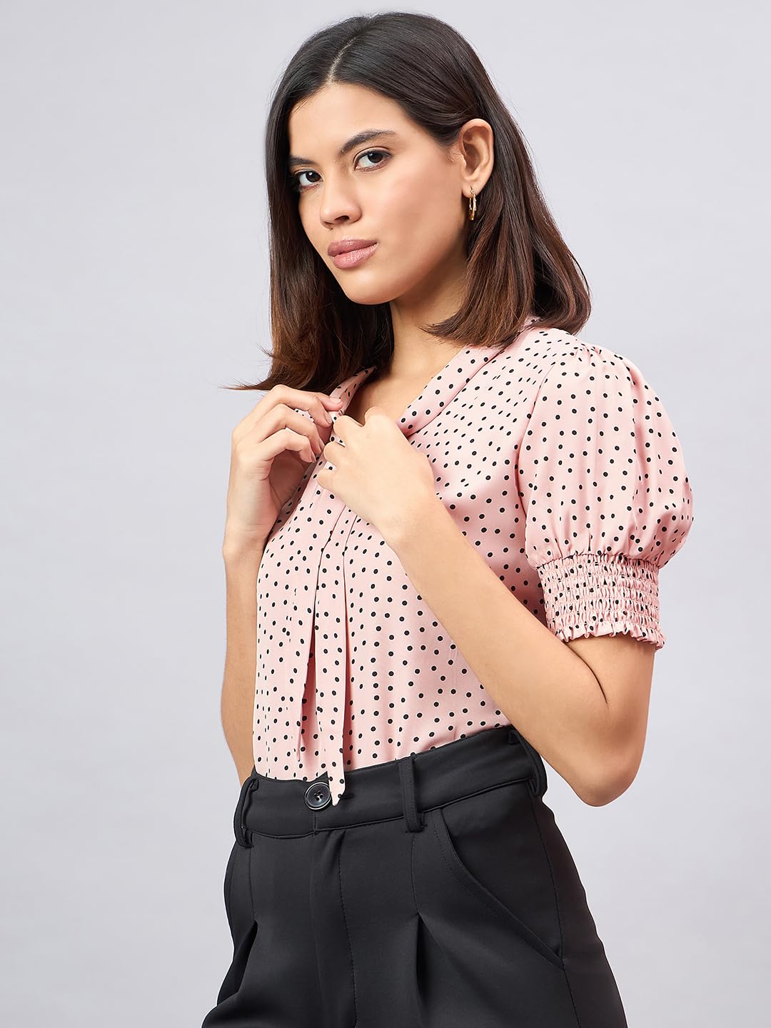 Style Quotient Women Nude and Black Polka Print Top