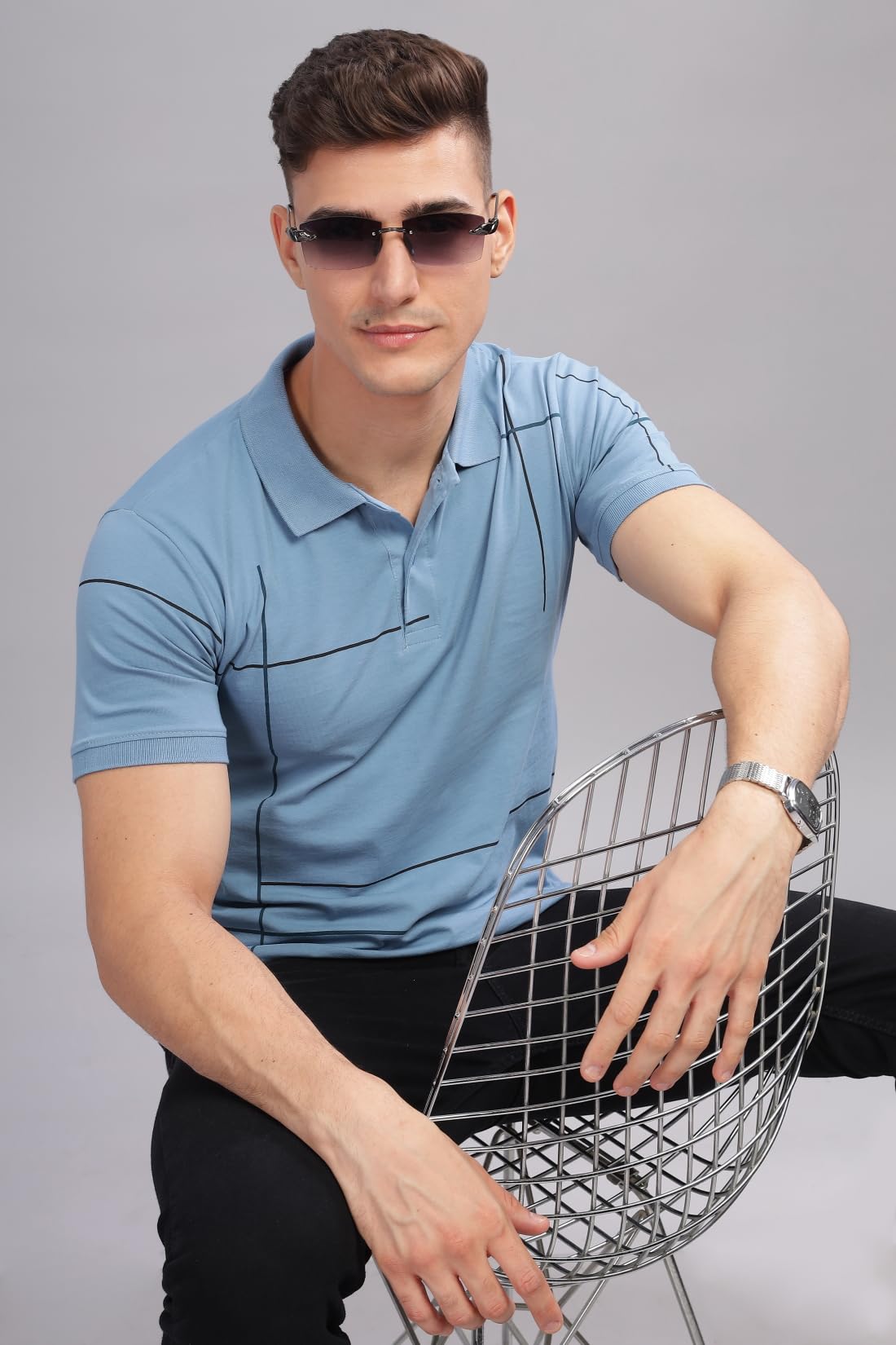 ADRO Regular Fit Polo T-Shirt for Men| Printed Polo T-Shirt | Cotton Polo T Shirt Also in Plus Size|Pnop24-L1-Sksbbl