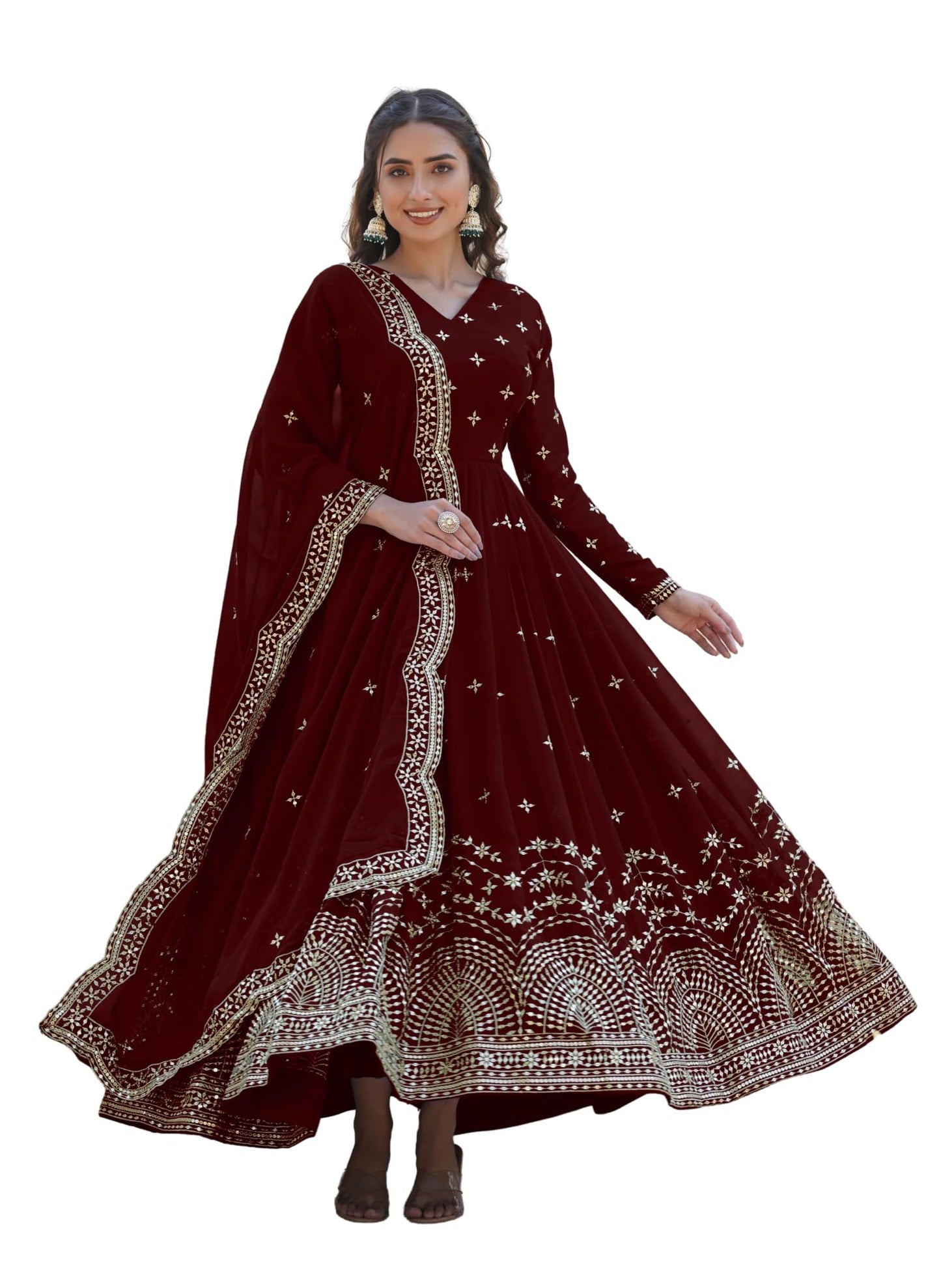 Fashion Basket Turquoise Georgette With Sequins Embroidery Anarkali Kurta Set For Women