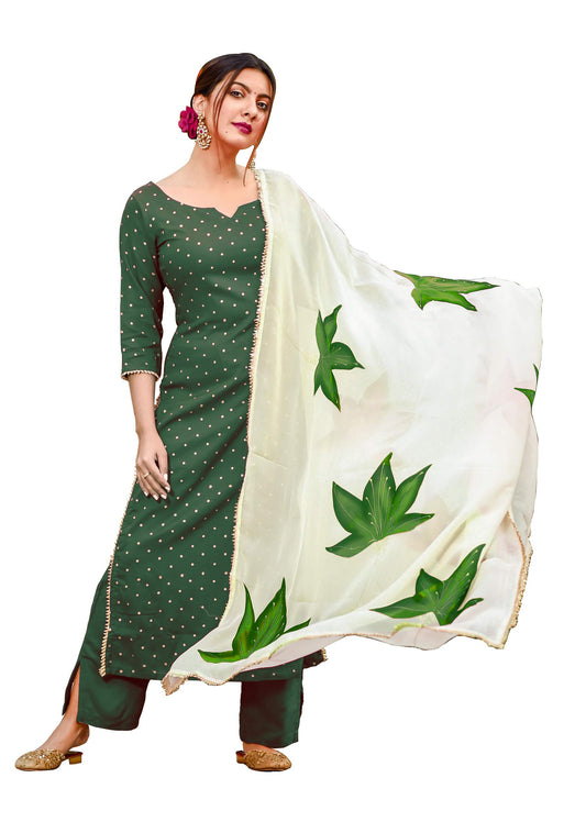 ANNI DESIGNER Women's Handpainted Suit Set (TAE RAYON GREEN)