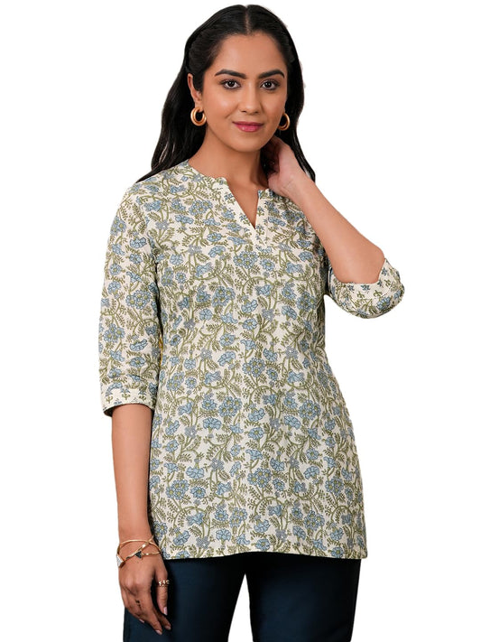 Libas Off White Printed Straight Cotton Kurti