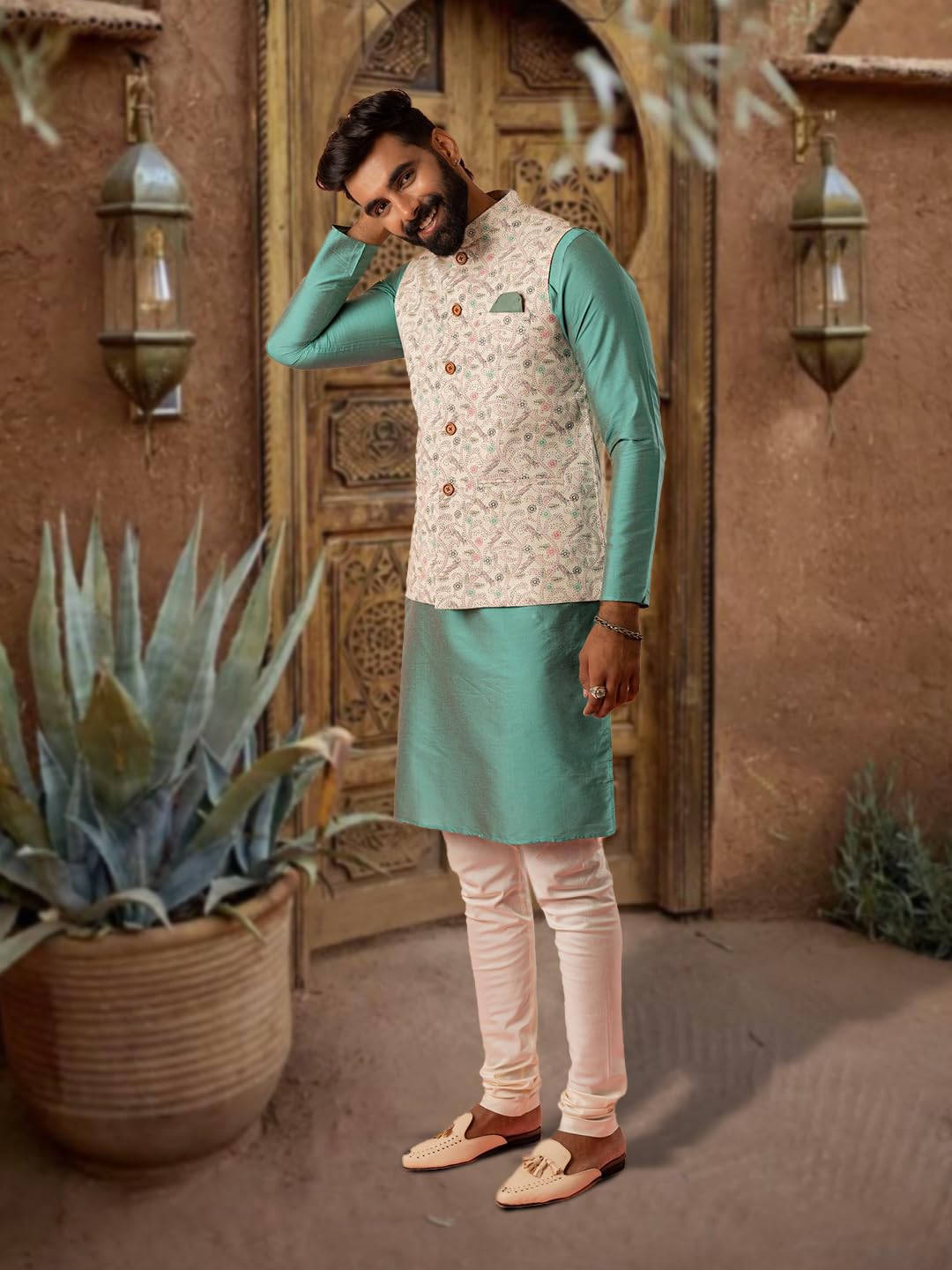 Kisah Nehru Jacket For Men  Printed Cotton Blend Modi Jacket | Ethnic & Formal Waist Coat For Weddings, Parties & Office Wear