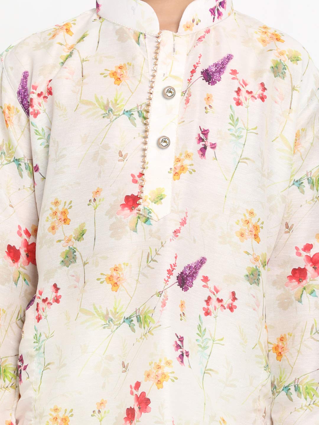 Vastramay Boys Perfect Spring Edit Floral Design Digitally Printed Kurta With Bling Buttons & Singara Border, Relaxed Pyjama Se