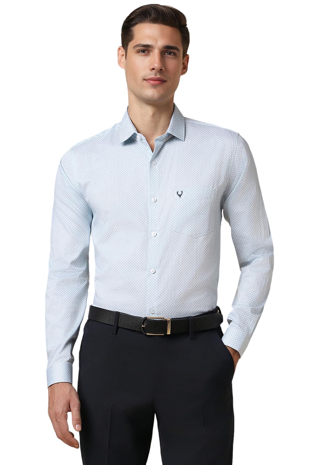 Allen Solly Men Slim Fit Printed Formal Full Sleeve Polo Shirt