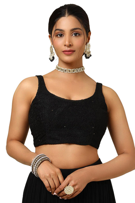 Soch Womens Black Viscose Embroidered Sleeveless Blouse