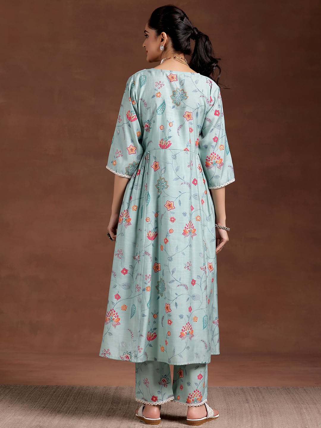 Libas WomenS Silk Blend Printed Kurta Set (36767O Blue
